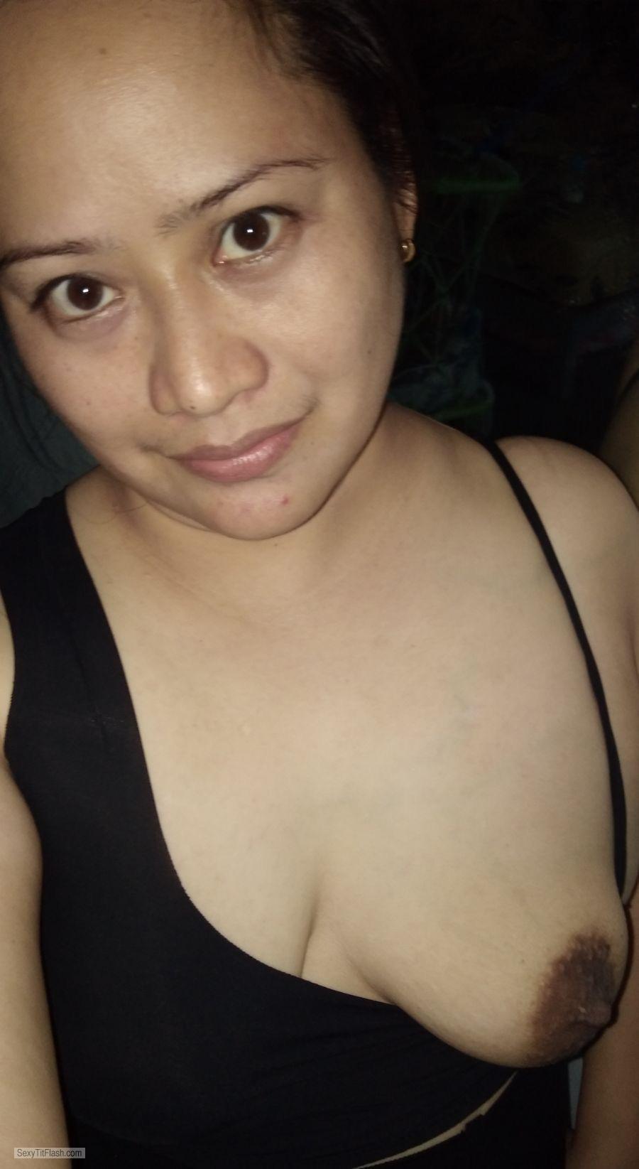 Tit Flash: Wife's Medium Tits (Selfie) - Topless Sexy Filipina from Philippines